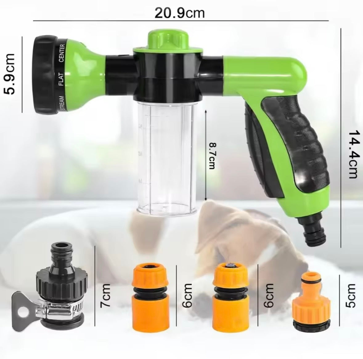 Pet Shower Sprayer 8 in 1 High Pressure Dog & Cat Bathing Tool with Foam Nozzle